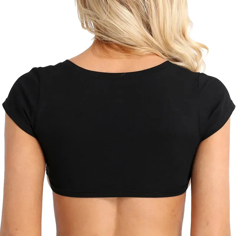 Jednolity podkoszulek seksowna krótka kamizelka solidna Harajuku koreańska damska z krótkim rękawem klubowa imprezowa bielizna nocna letnie damskie topy — image 3