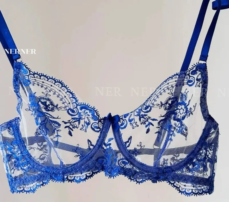 Französischer Stil Mesh-Stickerei-Spitzen-BH-Set mit Bügel, leicht transparenter dünner Dessous-Minimizer-BH für große Büste S-XL — image 13
