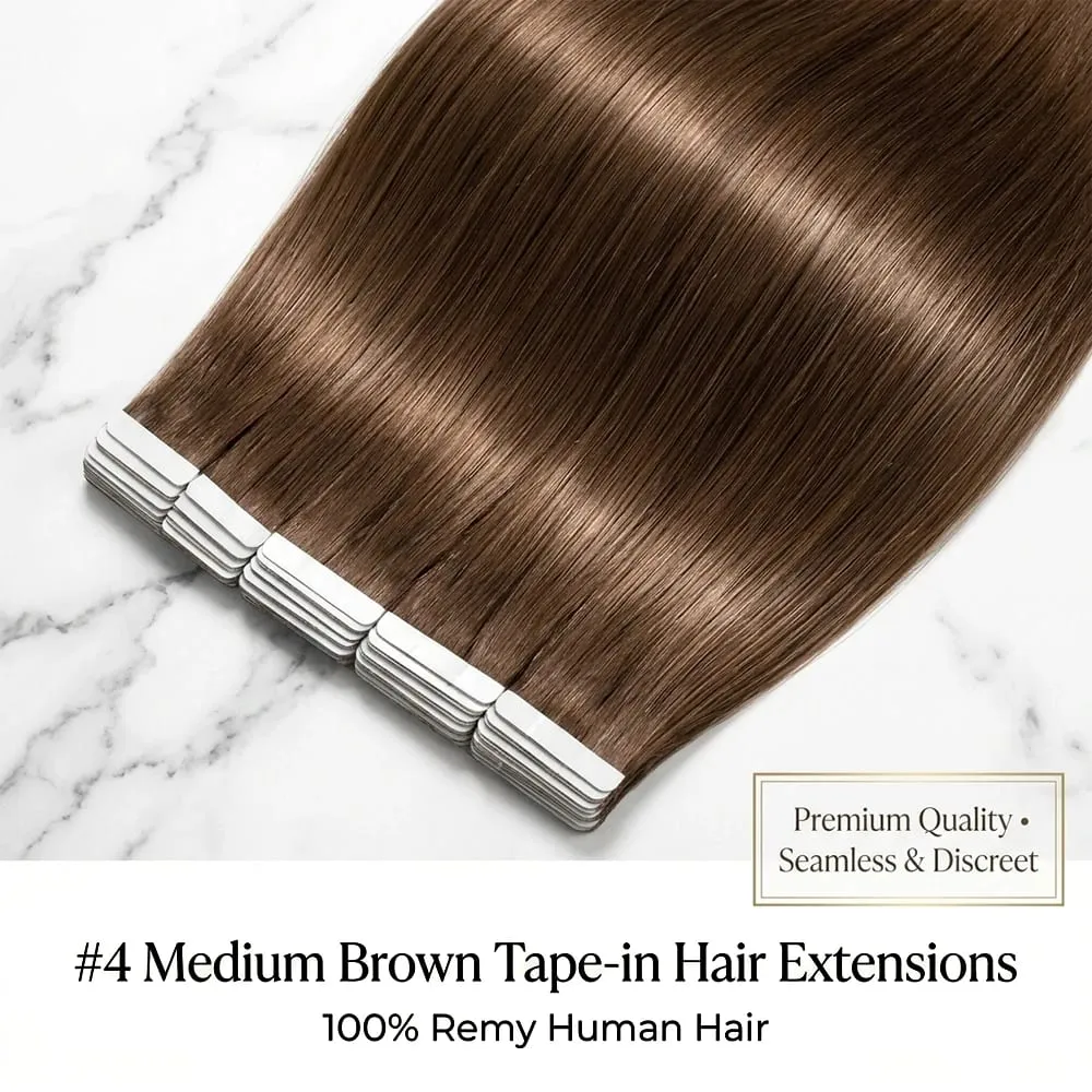 Colored 4A Medium Brown Tape In Hair Extensions 100% Human Hair Seamless Invisible 21Pcs/Pack 50g Remy Straight Brazilian 22 24 Inch Pure Human Hair For Women — image 3