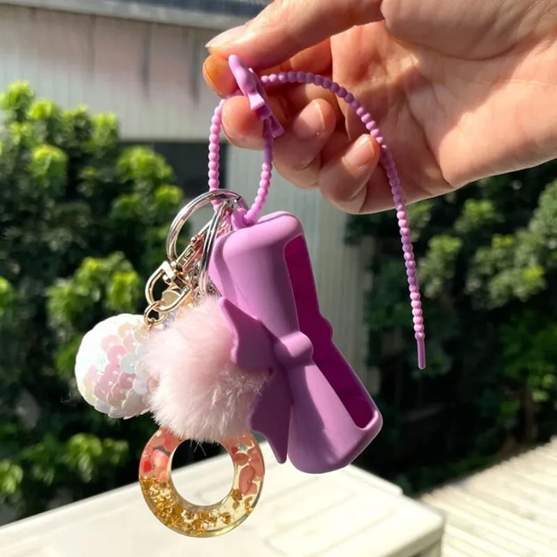 Bow Candy Peanut Shape Silikon Penutup Gincu Rantai Kunci Beg Simpanan Gincu Warna Pepejal Pemegang Balsem Bibir Ringan — image 5