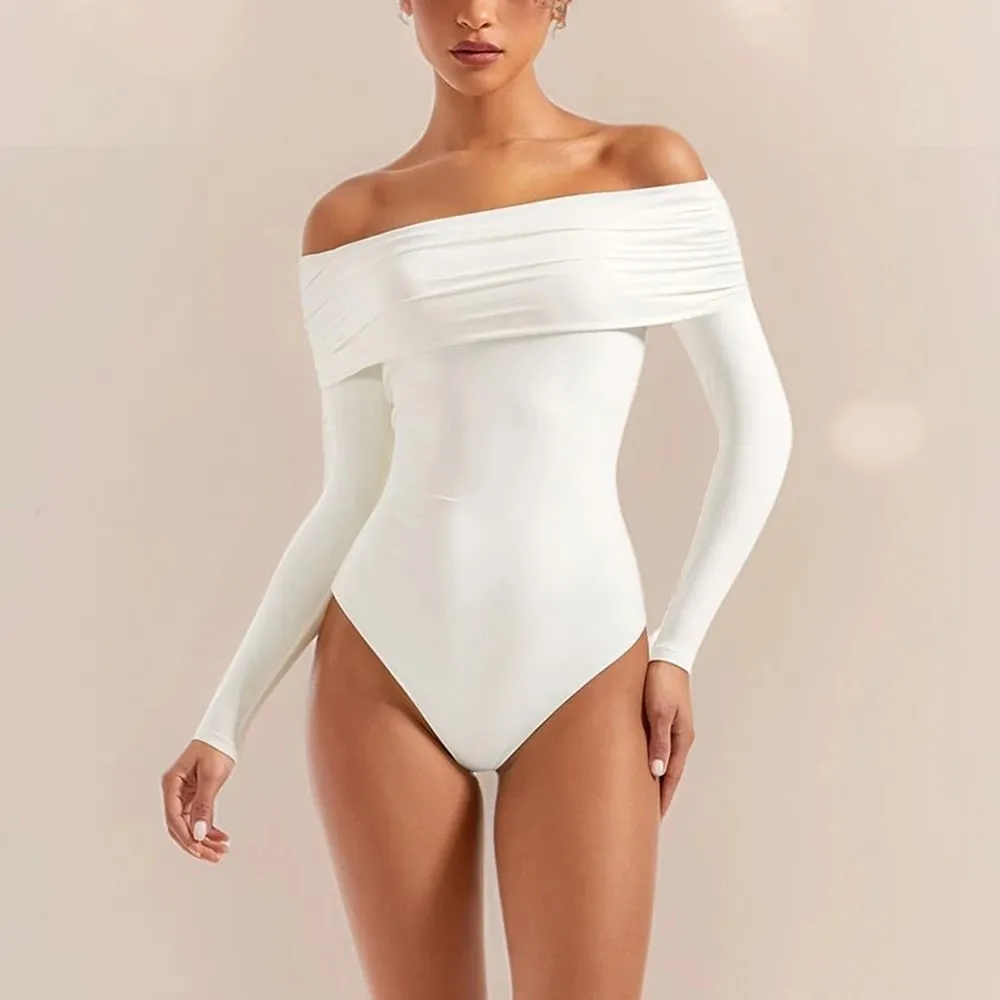 여성을위한 기본 긴 소매 바디 슈트 블라우스 가을 겨울 슬림 피트 오프 숄더 바디 슈트 streetwear y2k bodycon rompers femme — image 2