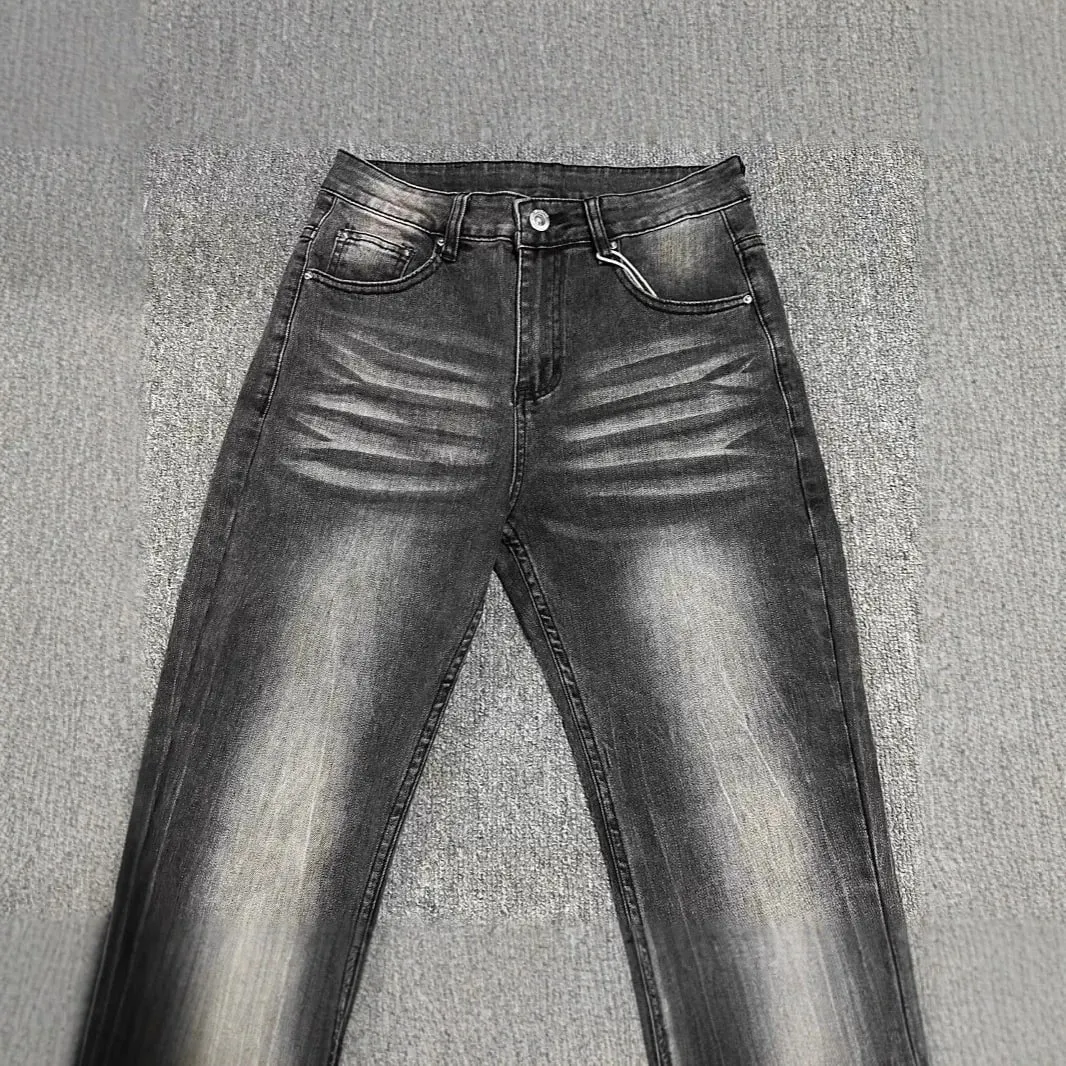 Jeans Denim Potongan But Lelaki Kelabu Hitam Seluar Kapas Berkualiti Tinggi Seluar Berkobar Regangan Slim Klasik — image 3