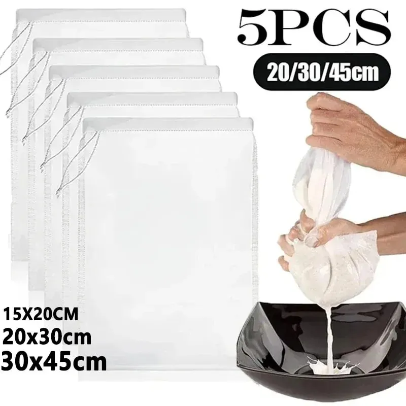 1/5 Stück wiederverwendbare Nussmilchbeutel, Siebe, ungebleichtes Nylon, Käsetuch, Beutel, Lebensmittel, Käse, Joghurt, Filter für die Küche, feinmaschiges Sieb — image 2