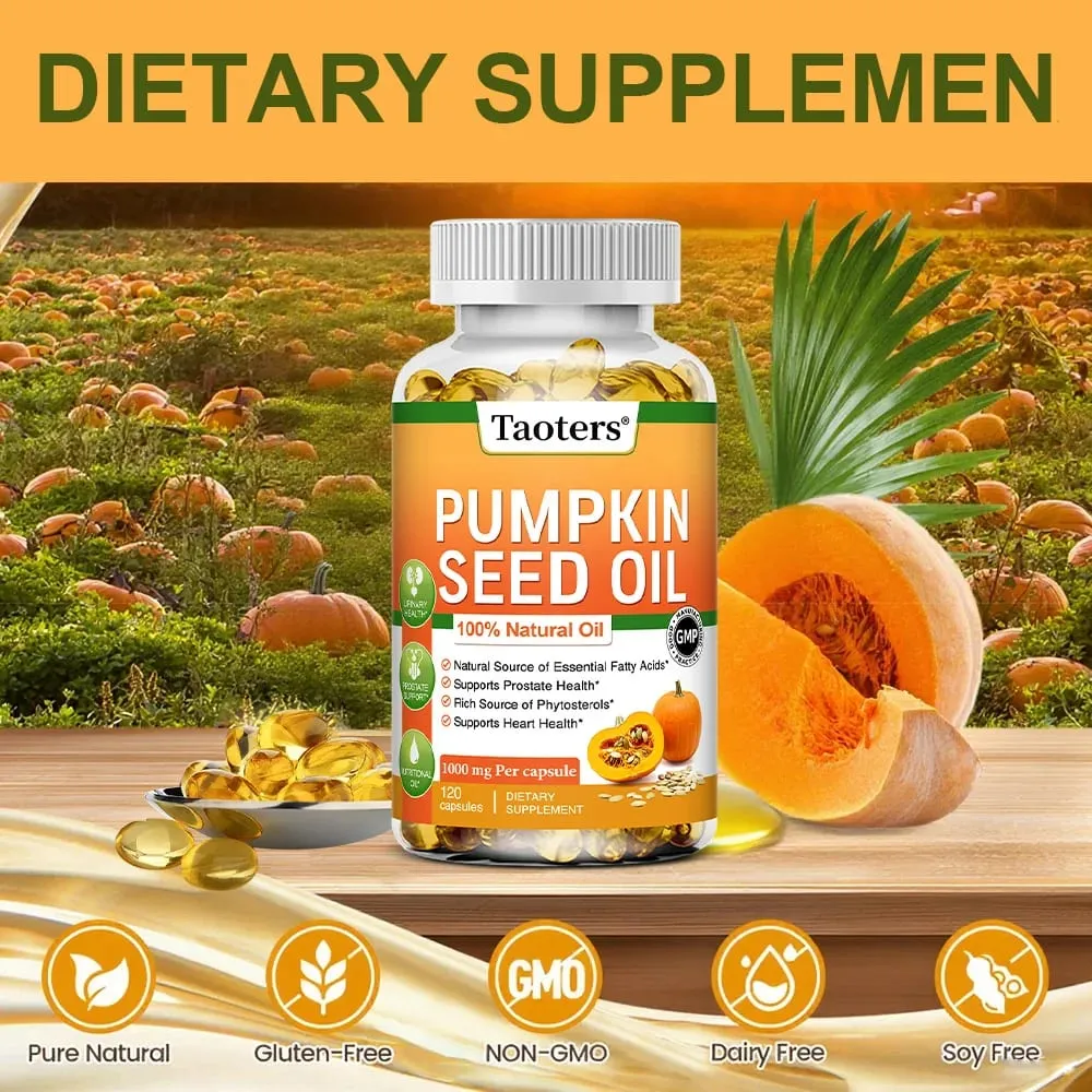 Pumpkin Seed Oil Capsules - Supports Prostate Urinary Tract Bladder Health and Promotes Hair Growth - 120 Capsules — image 1
