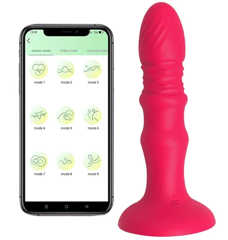 Uniseks Sumbat Anal Aplikasi Pemijat Getaran Remote Control Sumbat Bokong Getaran Teleskopik dengan Cangkir Isap Mainan Dewasa