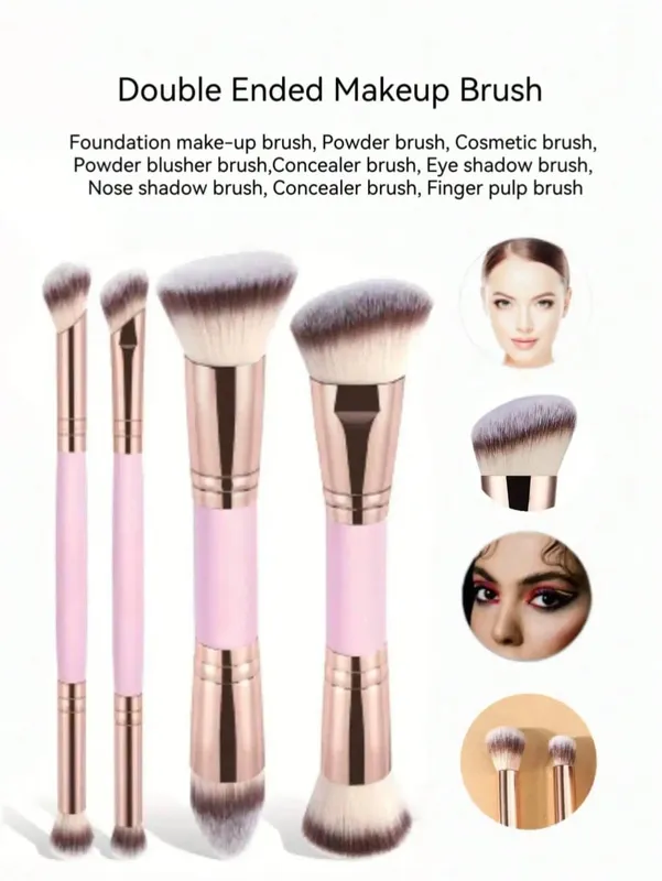 แปรงแต่งหน้ามัลติฟังก์ชั่นแบบ dual-ended 4 ชิ้นสำหรับใบหน้า แปรงรองพื้นแบบ dual-ended แบบพกพา แปรงคอนทัวร์ แปรงแป้งฝุ่น แปรงปัดแก้ม แปรงอายแชโดว์ แปรงจมูกเงา แปรงมุม — image 5