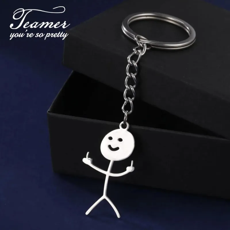 Teamer ตลกนิ้วกลาง Stickman พวงกุญแจ 2026 แนวโน้มน่ารักกระเป๋าจี้รถคู่ใหม่ Trinket ของขวัญพวงกุญแจ — image 1