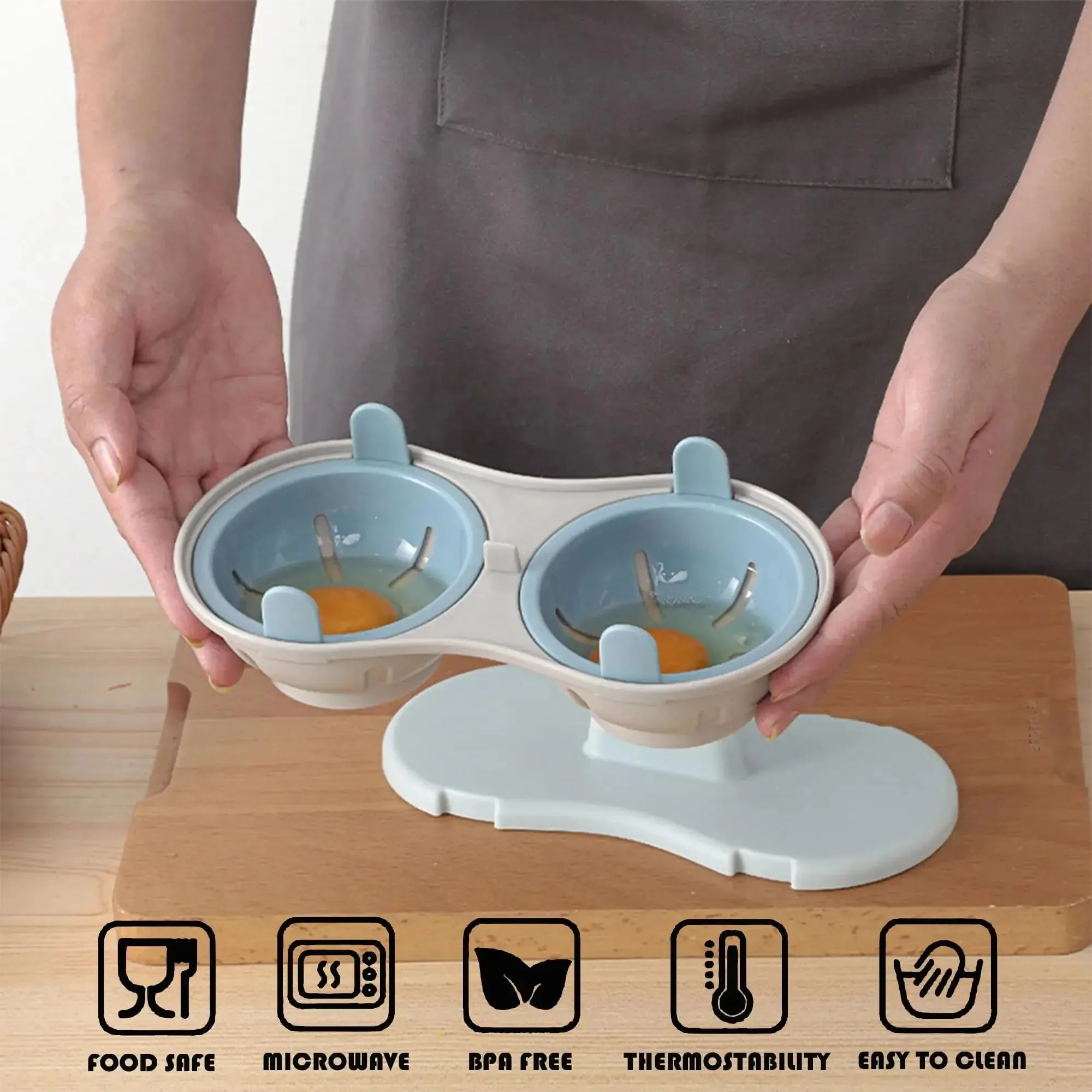 Cazador furtivo de huevos para microondas, cazador furtivo de huevos doble eficiente para microondas, cocina huevos escalfados con escurridor desmontable, calor para cocina — image 1