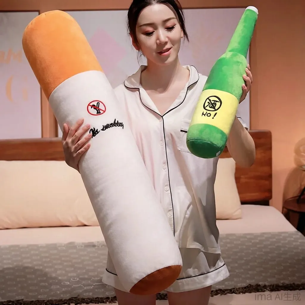 30/50 ซม.ไม่สูบบุหรี่บุหรี่สีเขียวขวดไวน์ตุ๊กตาPlushของเล่นสร้างสรรค์ตลกเช่นReal Man Plushie Propของขวัญ — image 3