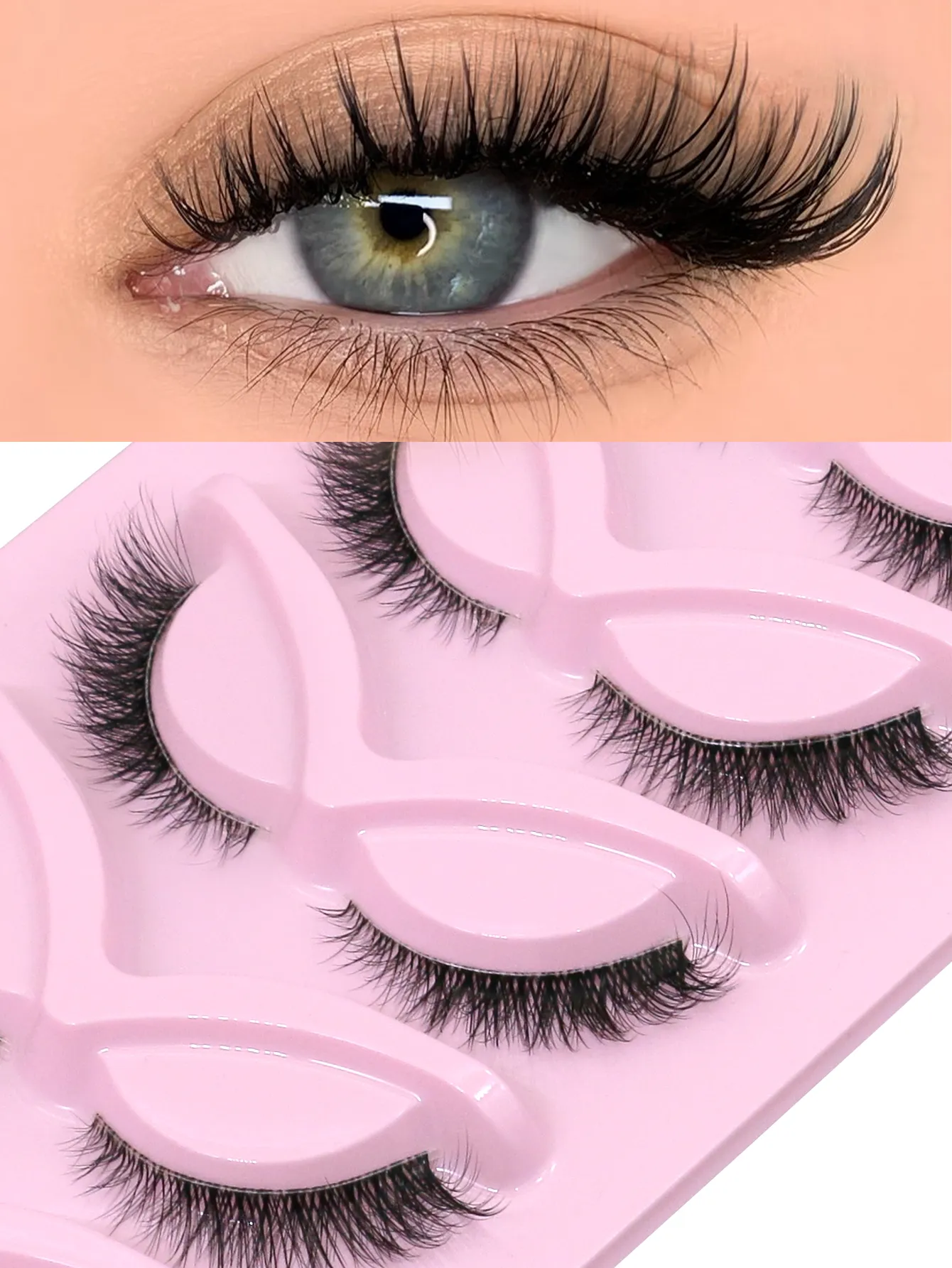 False Eyelashes Fox Eye 7 Pairs Pack Natural Look Fluffy Wispy Cat Eye Lashes Soft Faux Mink Lashes Makeup — image 3
