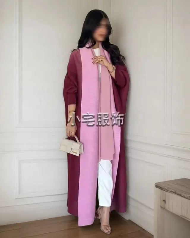 Frauen Falten Miyake Plissee Abaya Langarm Druck Faltbare Kragen Robe Strickjacke Mantel Neue Winter Mode Original Design 2026 — image 5