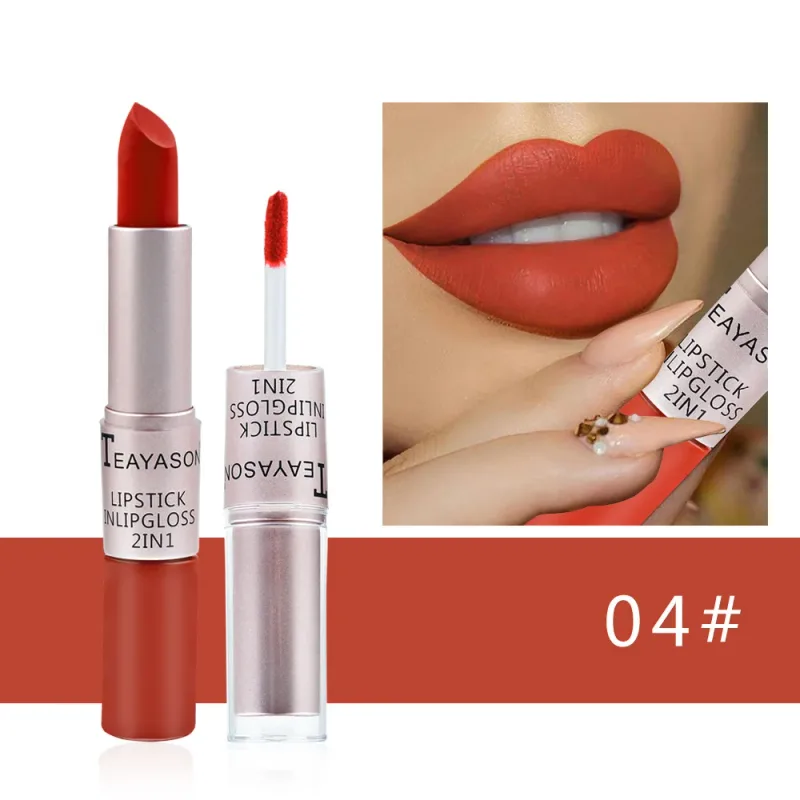 1PC Pink Matte ลิปสติก Waterproof Long-Lasting Moisture 2-in-1 Lip Tint เซ็กซี่ Lip GLOSS Lip แต่งหน้าสำหรับผู้หญิง — image 14