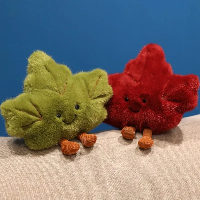 Oreiller en peluche feuille d'érable, coussin plante rouge et verte en peluche avec jambes, visage souriant, décoration de canapé et chaise, cadeau — image 4