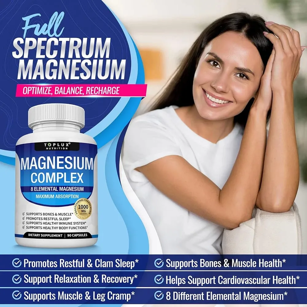 Suplemen Kompleks Magnesium | 1000mg Magnesium Glycinate Malate Citrate | 8 Formula Kelat Unsur | Vegan Bukan GMO 90 C — image 3