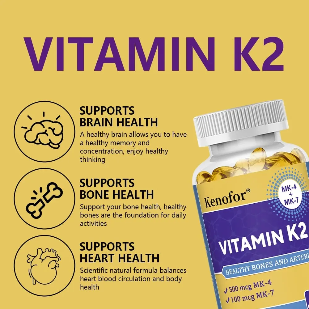 วิตามิน K2 แคปซูล - MK-4 & MK-7 สนับสนุนแคลเซียมการเผาผลาญกระดูกฟัน Joint & Cardiovascular Wellness Daily Immune Balance — image 4