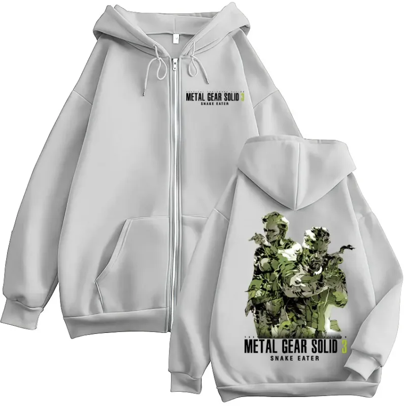 게임 메탈 기어 솔리드 3 스네이크 이터 알몸 스네이크 보스 MGS3 지퍼 후드 남성 여성 패션 지퍼 후드 티셔츠 자켓 — image 7