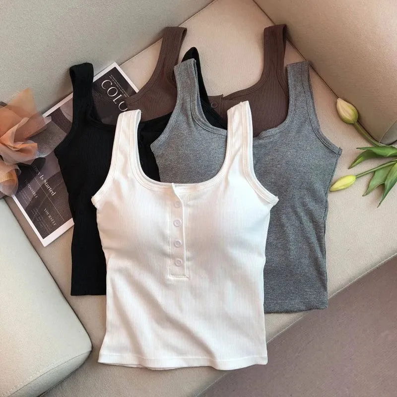 Dames effen kleur spaghettibandjes mouwloos slank hemdje met borstkussen zomerkleding buiten vrouwelijke korte tops vesten — image 10