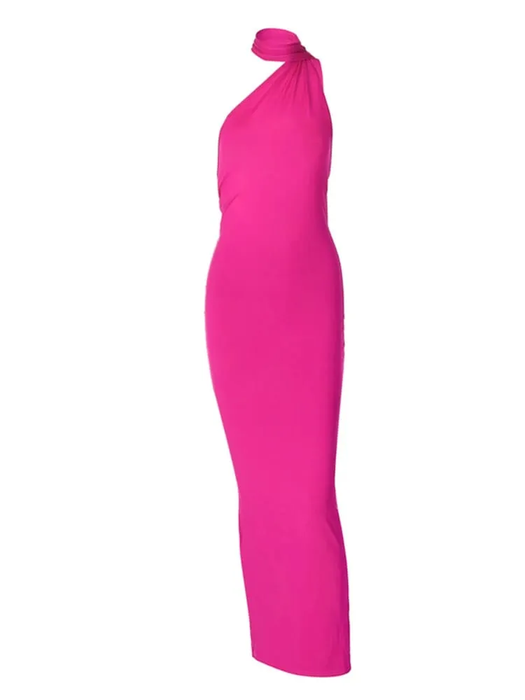Pakaian Neon Y2K Satu Bahu Tanpa Lengan Tanpa Belakang Tanpa Belakang Ruched Bodycon Gaun Maxi untuk Pesta Hari Lahir Kelab Wanita Prom Petang — image 6