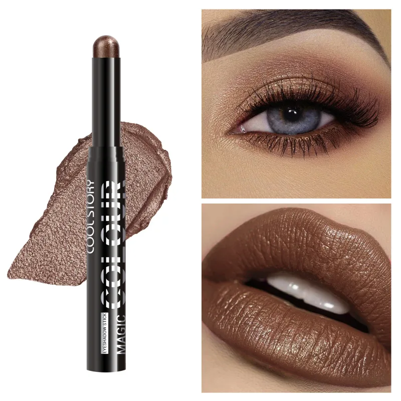 2 en 1 fard à paupières rouge à lèvres bâton crayon imperméable paillettes éclaircir mat ombre à paupières maquillage Pigment fard à paupières stylo — image 18
