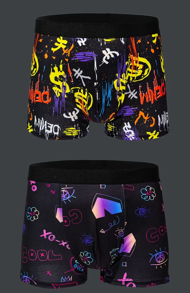 5 pezzi Intimo da uomo con stampa graffiti, pixel, cyberpunk, boxer comodo, casual e alla moda — image 10
