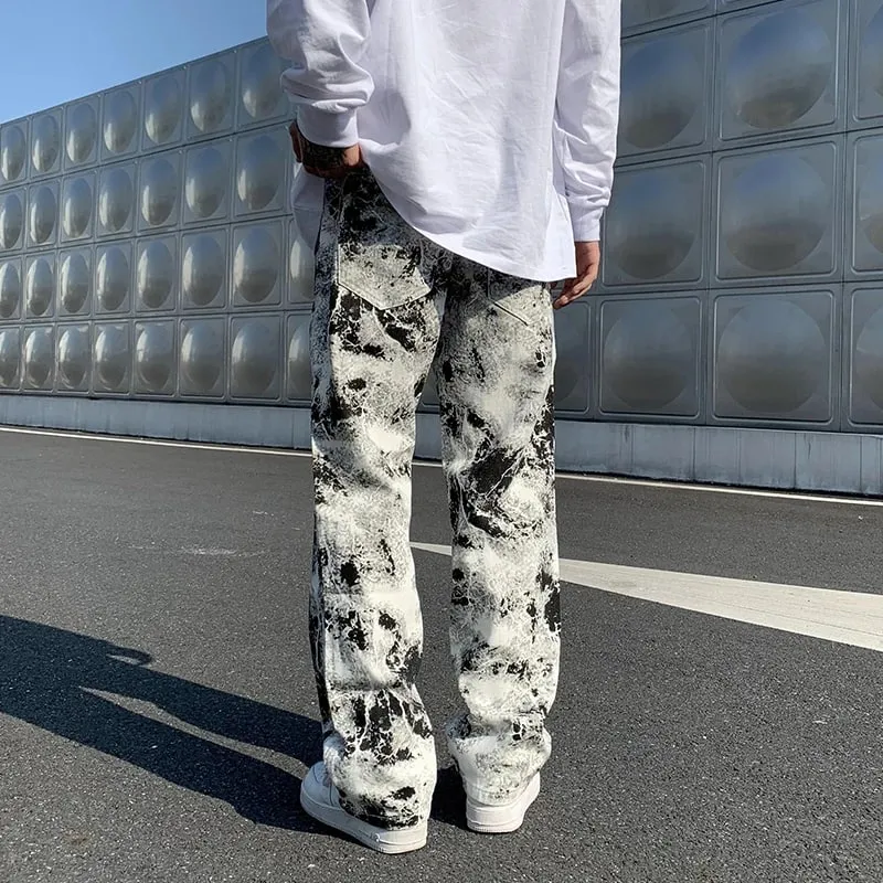 Jean imprimé unisexe, taille élastique, pantalon de nettoyage, mode pour hommes, Style coréen, pantalon ample Hip Hop, printemps 2025 — image 2