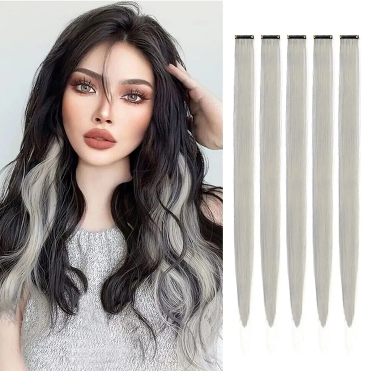 5PCS Colored Clip in Synthetic Hair Extensions Party Highlights Colorful Hair Extensions Rainbow Fake Hair Clips Hairpieces — image 20