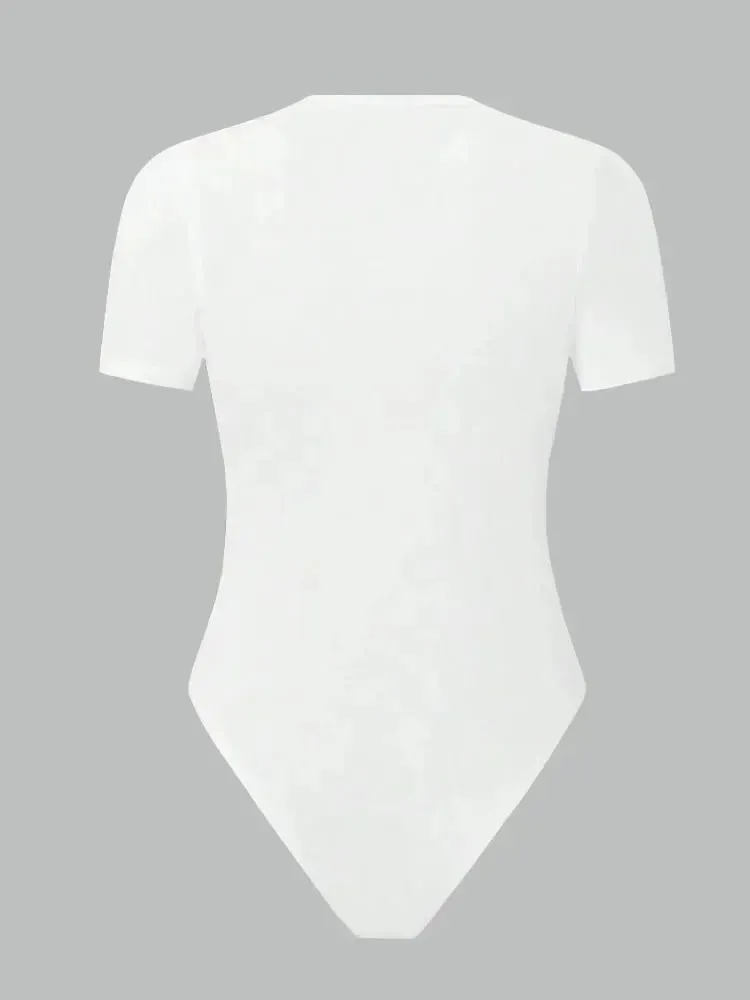 Body basique à manches courtes pour femmes, couleur unie, col rond, barboteuse moulante, chemisier, Streetwear, été