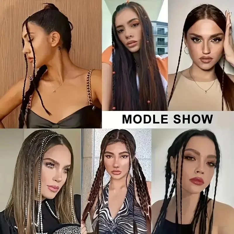 4 ชิ้น 20 "ยาวคลิปสังเคราะห์ในกล่อง Braid Hairpiece Extension Boho ทรงผมเส้นใยอุณหภูมิสูงทุกวันเครื่องแต่งกาย party K-POP — image 7