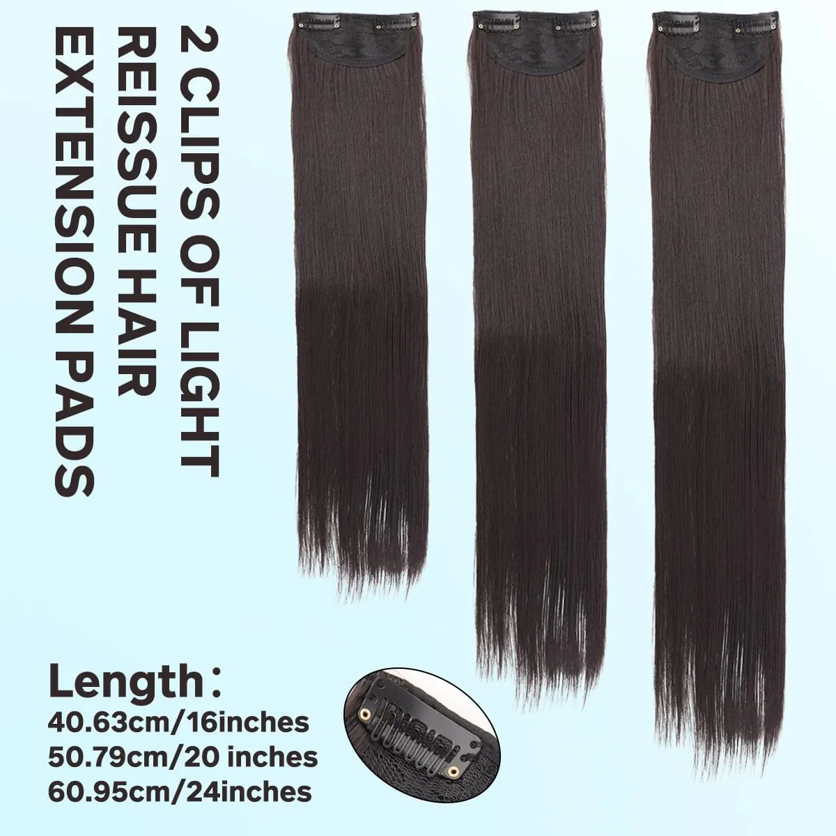 1pcs synthetic 16“20"24“ clip hair extension piece wig women's lightweight top replacement long straight hair — image 3