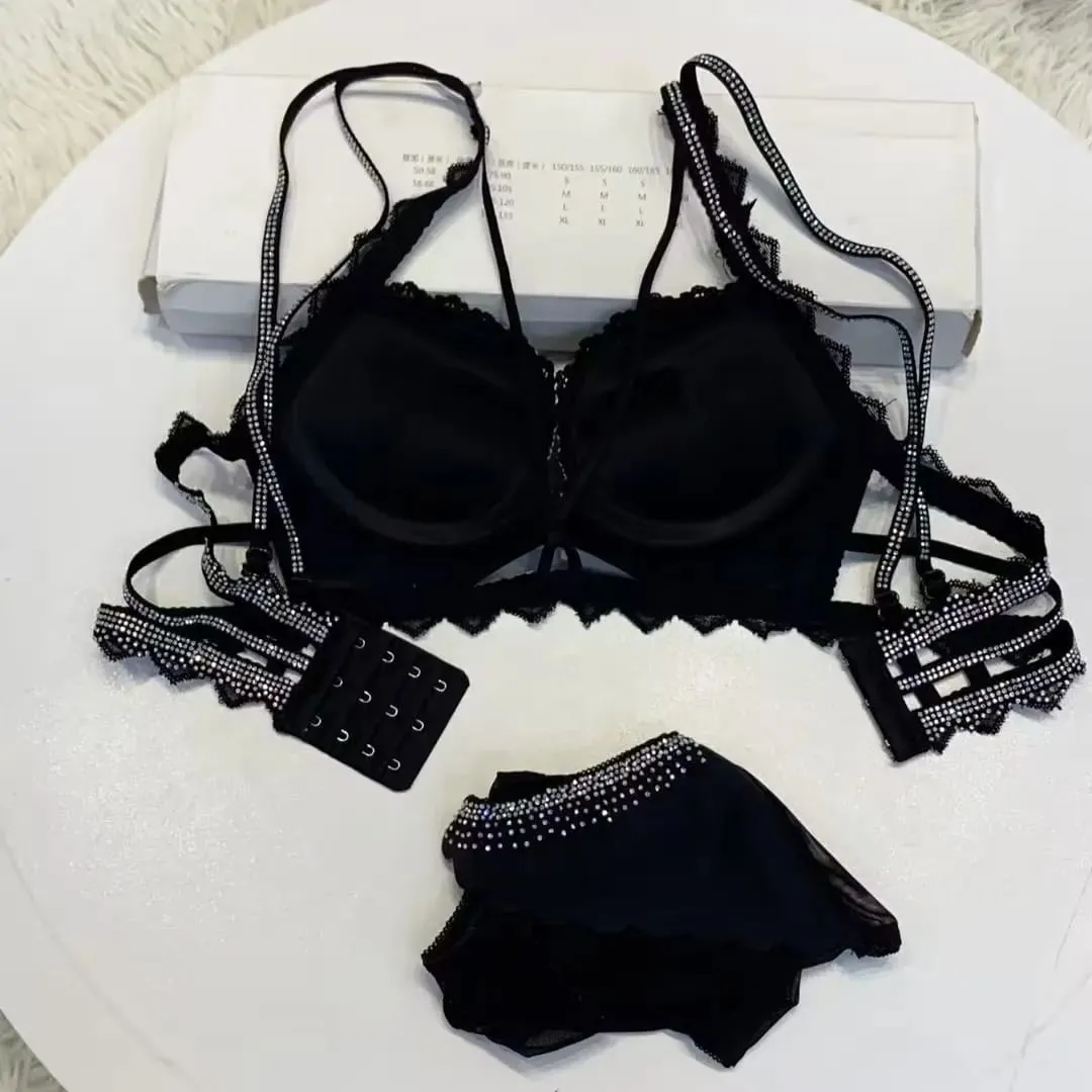 (Bralette Voor Kleine Borsten) Nieuwe Strass Luipaard Print Verdikte Lingerie Kleine Borsten Verzamelen Hol Vrouwen Bh Set — image 4
