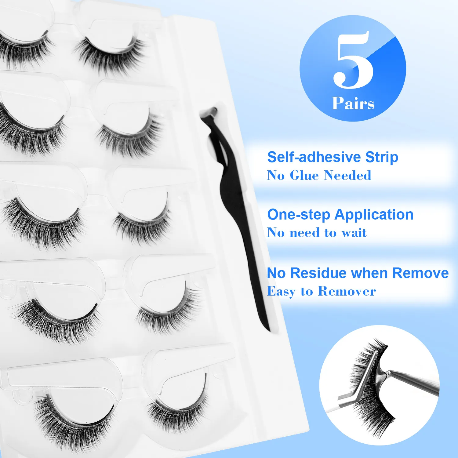 5 Paar kleberfreie, selbstklebende Wimpern, 3D-natürliche falsche Wimpern, eine Schritt-Anwendung, leicht zu entfernendes Augen-Make-up, Großhandel — image 3