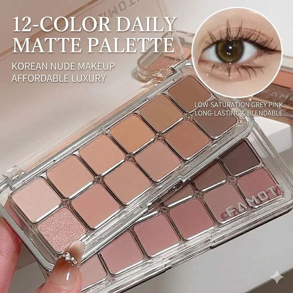 12-Color Low Saturation Eyeshadow Palette All Matte Tea Apricot Eye Makeup Palette Daily Earth Makeup Long Lasting Eye Shadows — image 5