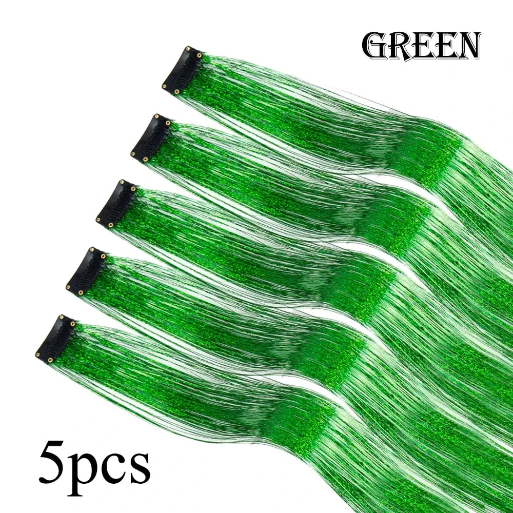 ขายส่ง 5 ชิ้น/แพ็คประกายเงาต่อผมคลิปใน Sparkle ผมเงา Tinsel Rainbow Shiny Sparkle ผม Tinsel สีชมพู/ สีแดง — image 20