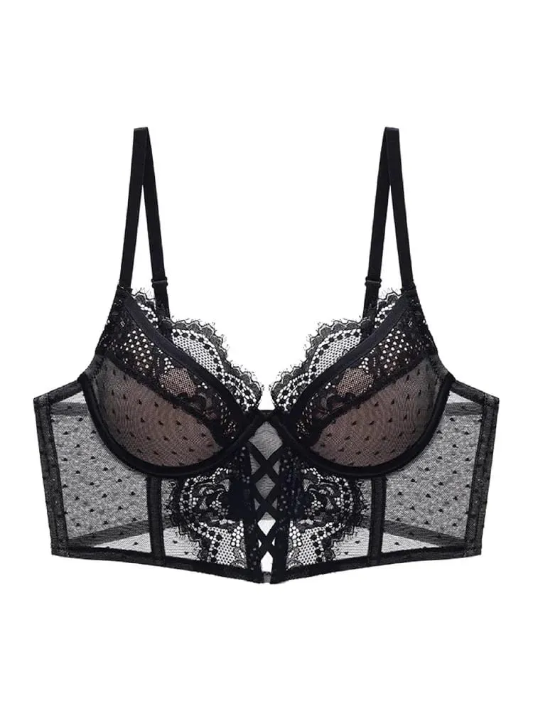 บราลูกไม้ก้างปลาสุดหรูสำหรับคนอกเล็ก | ดันทรง Underwire แบบนุ่ม Anti-Sag | ยาเพิ่มไขมันข้างเหน็บ | เซ็กซี่ Tushy G & กางเกงใน — image 1