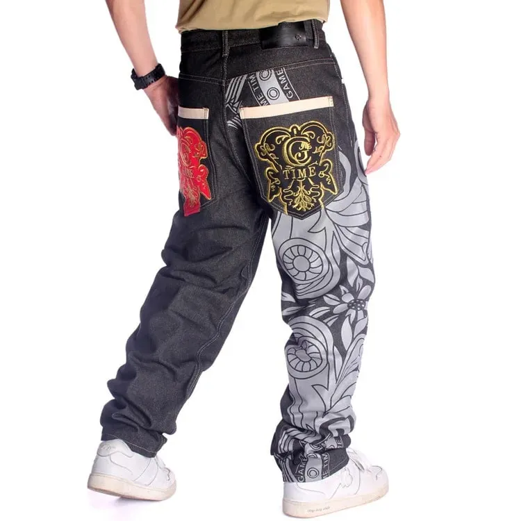 Jean imprimé en détresse pour hommes, pantalon en Denim droit, brodé, pleine longueur, délavé, taille moyenne, poches pour homme, hip hop, ample — image 2