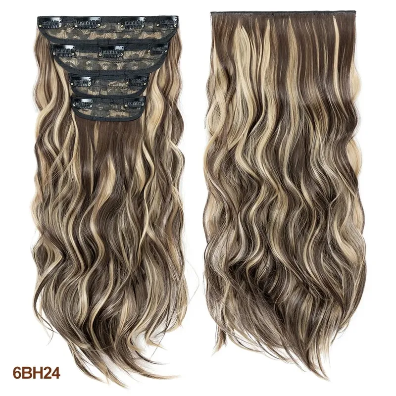 4 pièces ensemble pince dans les Extensions de cheveux mettre en évidence ondulé bouclés longs postiches synthétiques pour les femmes 22 pouces 180g pinces à cheveux cheveux — image 17