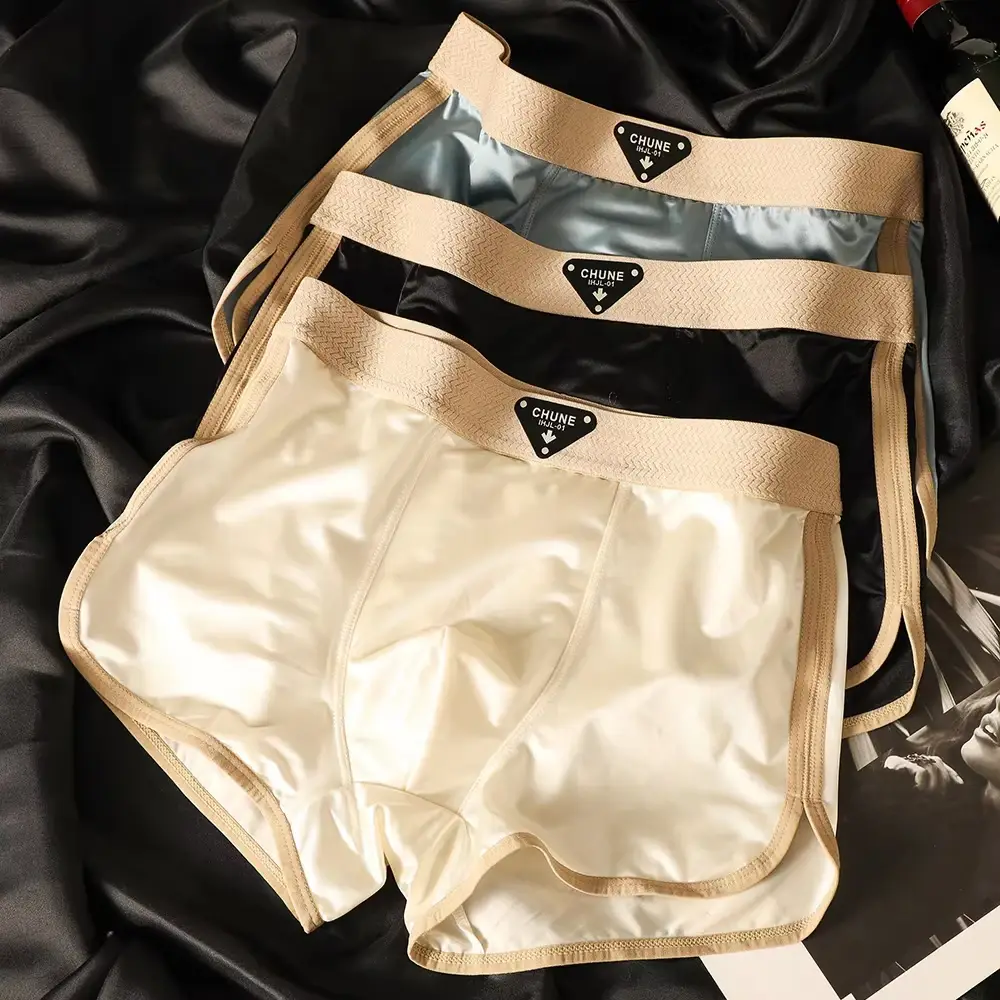 3 ชิ้น/แพ็คหรูหราซาตินเหมือนผ้าไหมน้ำแข็งกางเกงในชายดูดความชื้นBreathable Double-Layerผ้าไหมเป้านักมวยกางเกงยืดหยุ่นสูง 3256809382495730 — image 15