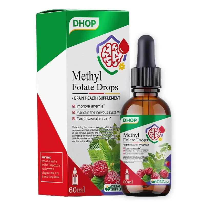 Methyl Folate Drops Liquid with Folate and Vitamin B12 Supports Brain Health for Nervous System Care - 120 Servings