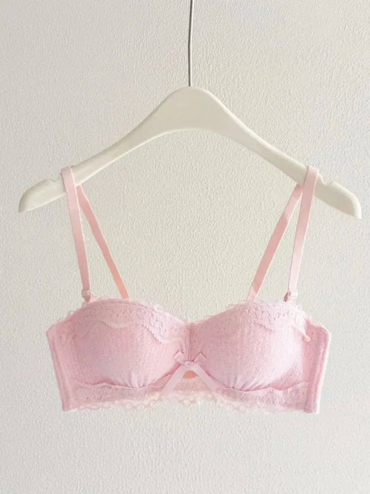Conjunto de lencería Sexy de encaje, Push Up, acolchado grueso, pecho pequeño, mejora la forma, sujetador de media copa, ropa interior íntima breve oculta — image 6
