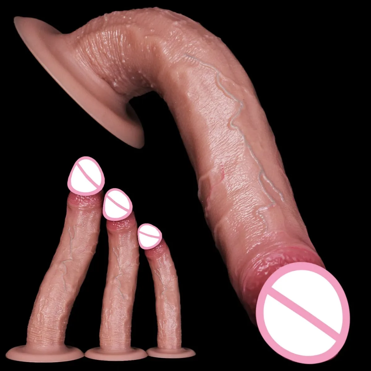 Realistico lungo e morbido butt plug dildo 3 dimensioni pene finto sensazione di pelle cazzo in silicone donna uomo masturbazione ventosa giocattoli del sesso anale — image 1
