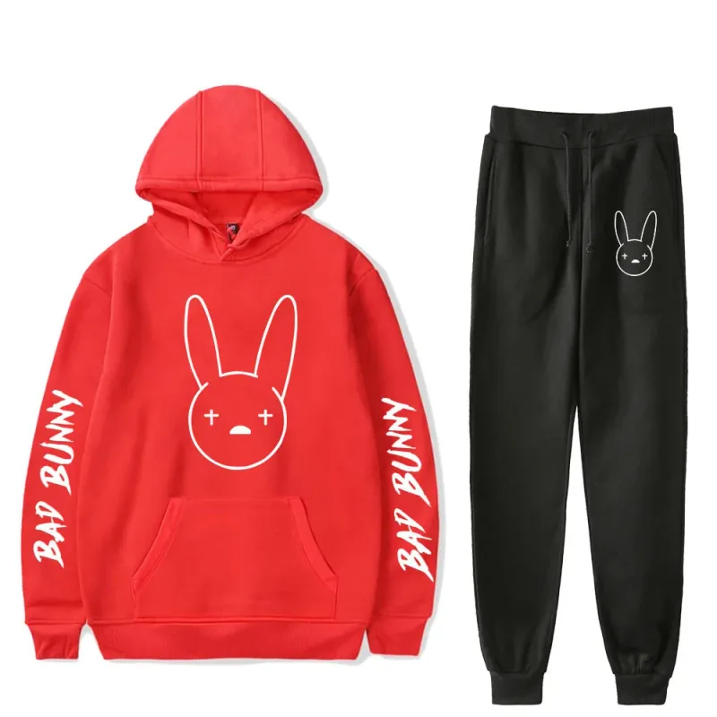 Harajuku Comfortable Funny bad bunny Print Sweatshirt Sweatpants Suit Men/Women Hoodies+ Trousers Suit Cute 2 Piece Set Clothes — image 28