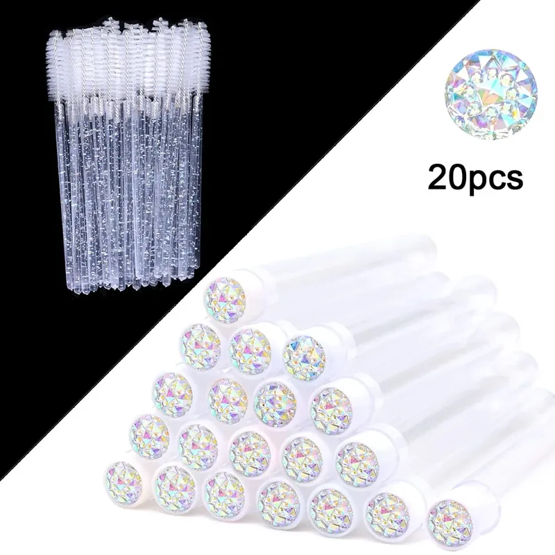 Tubes de brosse à cils avec baguettes de Mascara en cristal, peigne à sourcils, bobines, conteneur, applicateurs de brosse à cils, outils de maquillage, 20 pièces — image 15