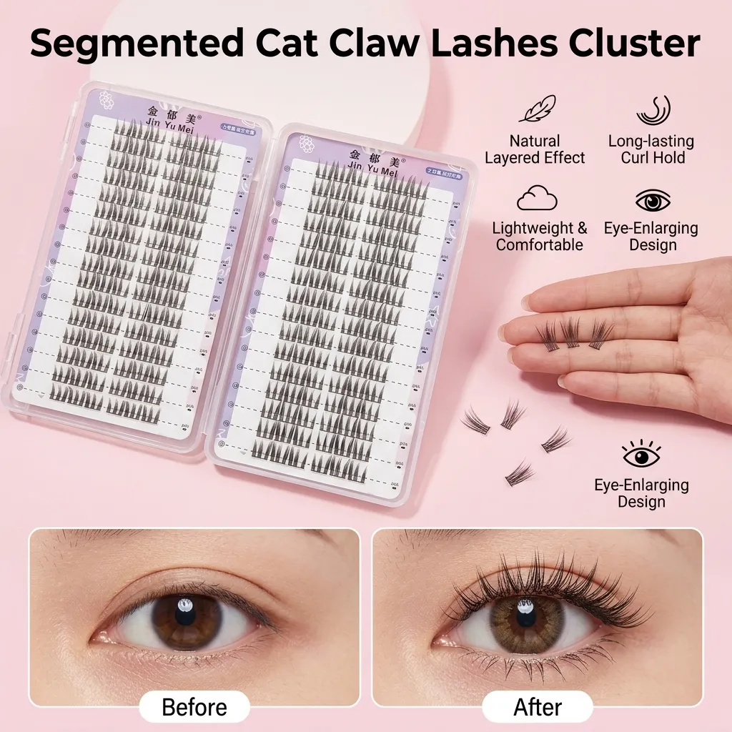 전문 메이크업 가짜 속눈썹 분할 된 고양이 발톱 속눈썹 C 컬 자연 볼륨 여성을위한 극적인 눈 향상 — image 4