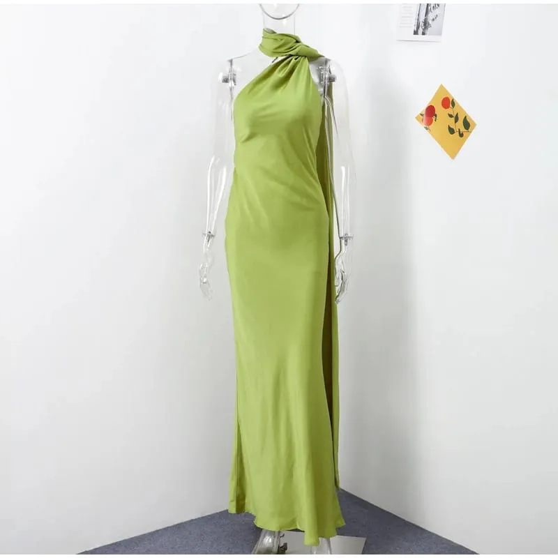 Elegante Band Halter Kleid Frauen Solide Off Schulter Ärmellose Backless Schlank Maxi Kleider 2025 Sommer Herbst Party Roben Dame