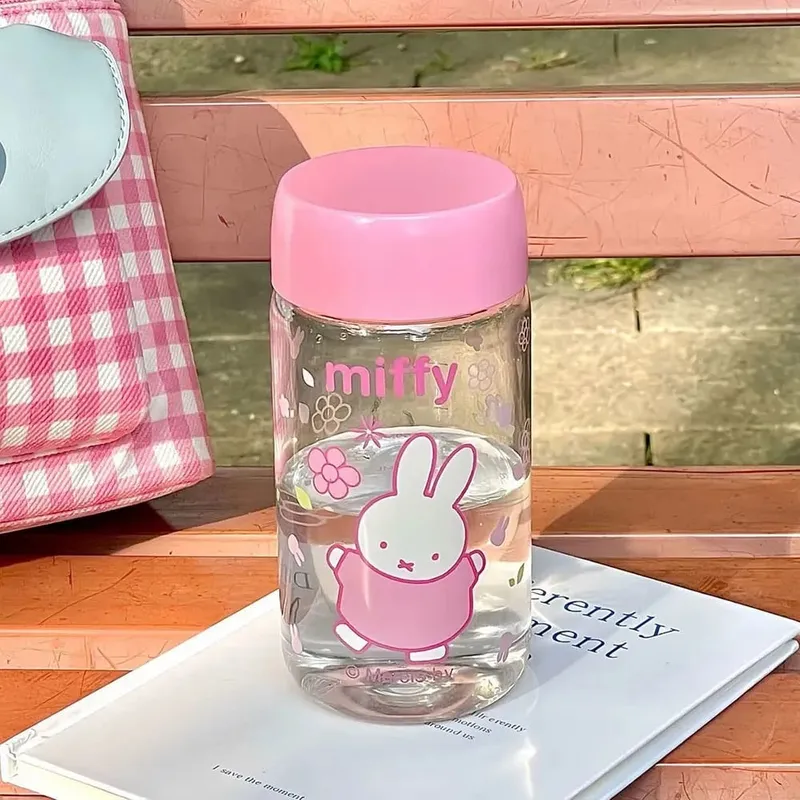 Kawaii Miffy Söt sommarvattenkopp tecknad kanintryck Enkel stil Transparent plast Bärbar kaffekopp flickpresent — image 4