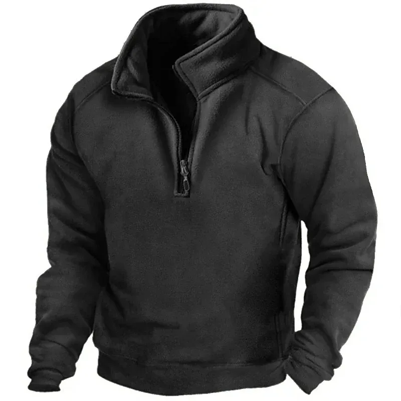 2026 Mens Half-Zip Sweatshirts Autumn Male Stand Collar Loose Solid Color Pullover New Man Trend Casual Army Green Hoodies — image 1