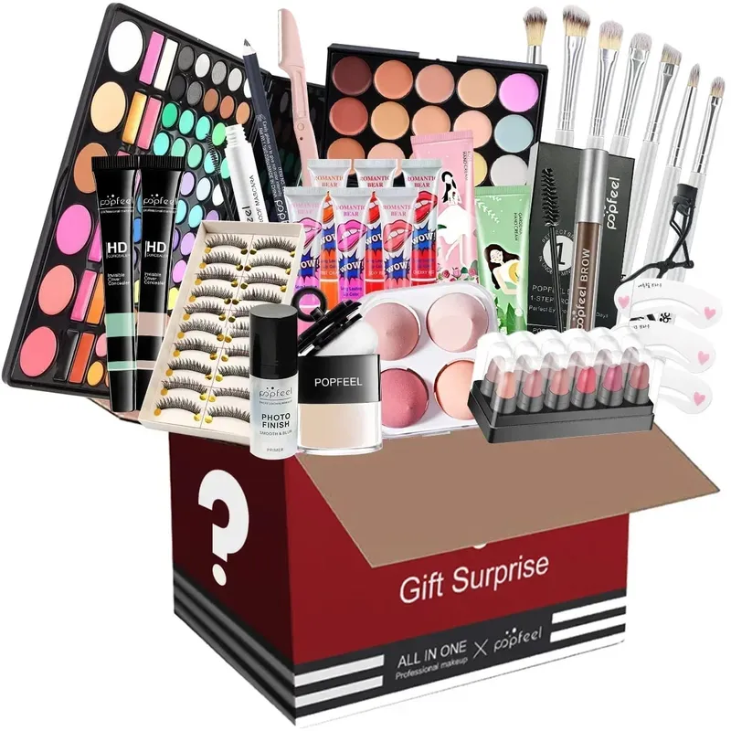 Dárková sada na make-up All-in-One s paletou očních stínů Foundation Lip Gloss štětce na oční linky a další kosmetické dárky