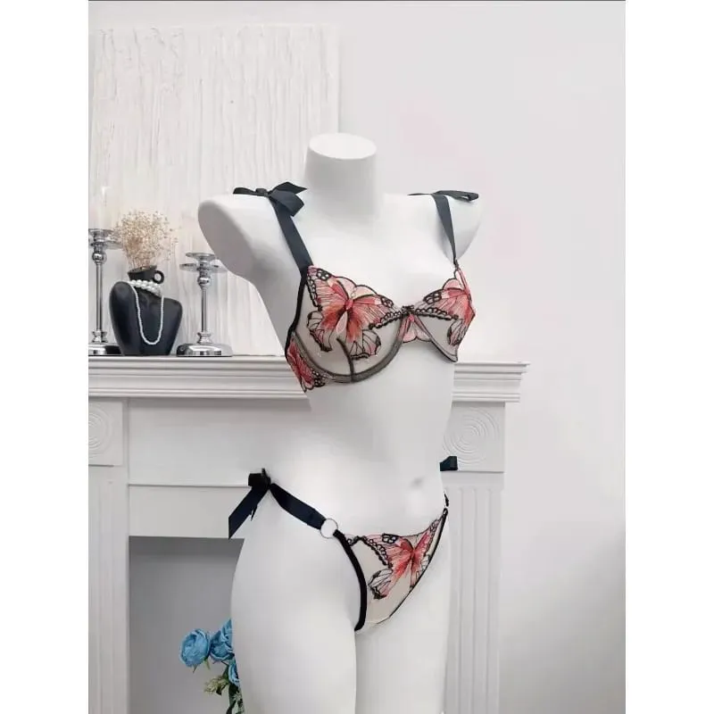 Reggente Pizzo Francese Farfalla Rete Trasparente Spalline Elastiche Senza Spugna 세트 Intimo S-XL Nuovo Morbido — image 4
