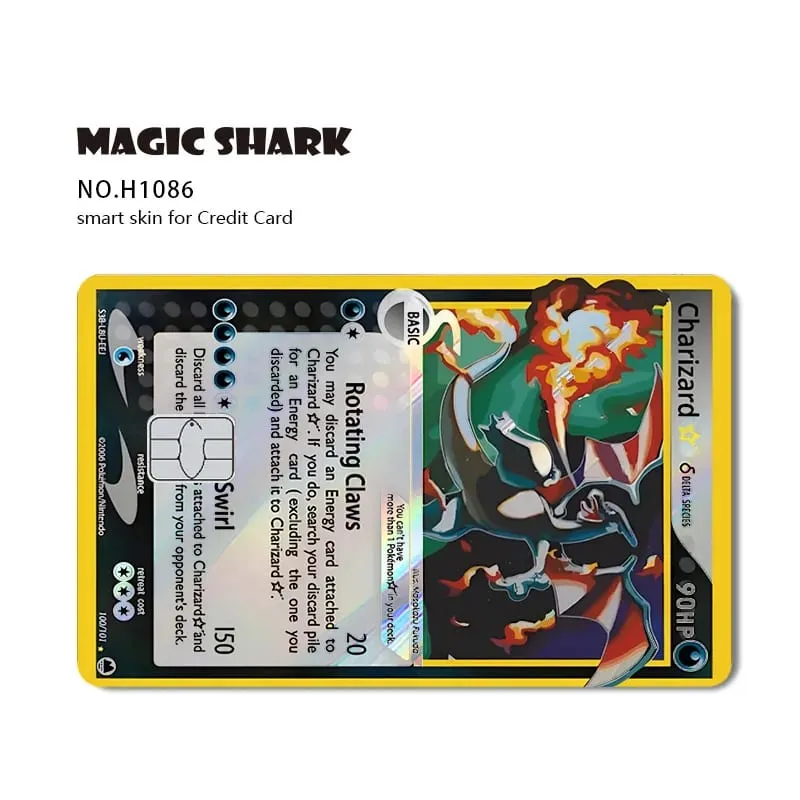 ماجيك القرش ميو تشاريزارد EX Eevee Gengar بيكاتشو TCG بطاقة ثلاثية الأبعاد ليزر الجلد لاصق غشائي لبطاقة الائتمان البنك — image 24