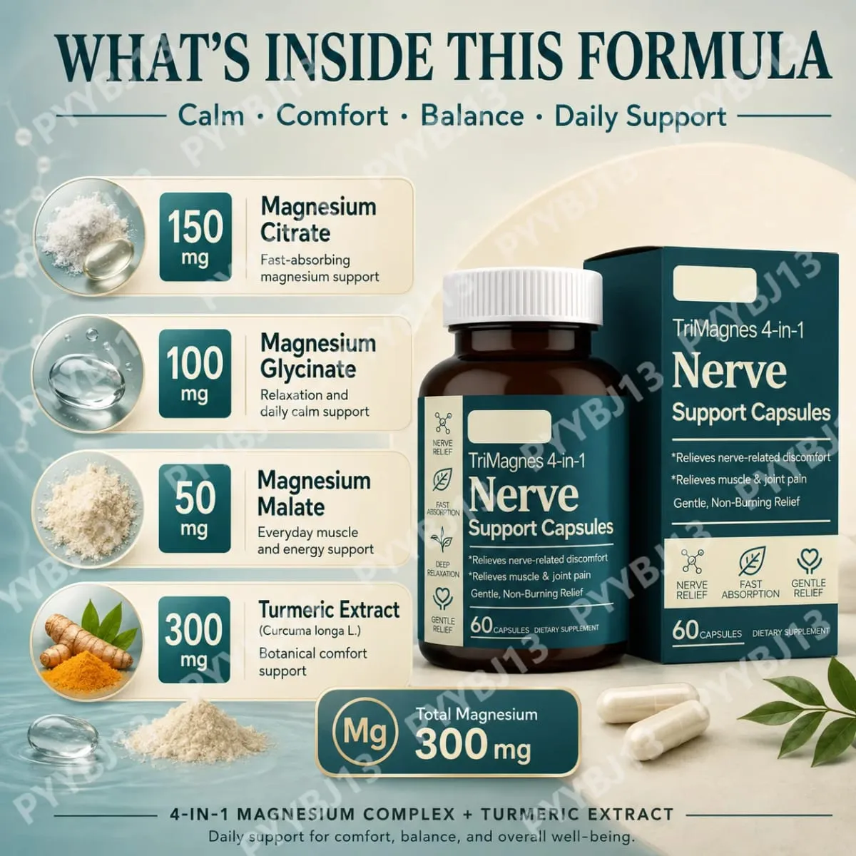 Capsule 4 in 1 di supporto nervoso al magnesio con citrato glicinato malato ed estratto di curcuma 60 CT formula ad assorbimento rapido — image 3